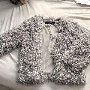 Zara women’s lightweight furry coat grey size sm